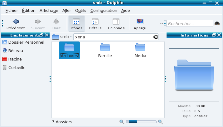 Poste client Samba sous KDE : Les partages