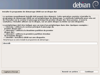 Choix du secteur d'amorçage (Debian)