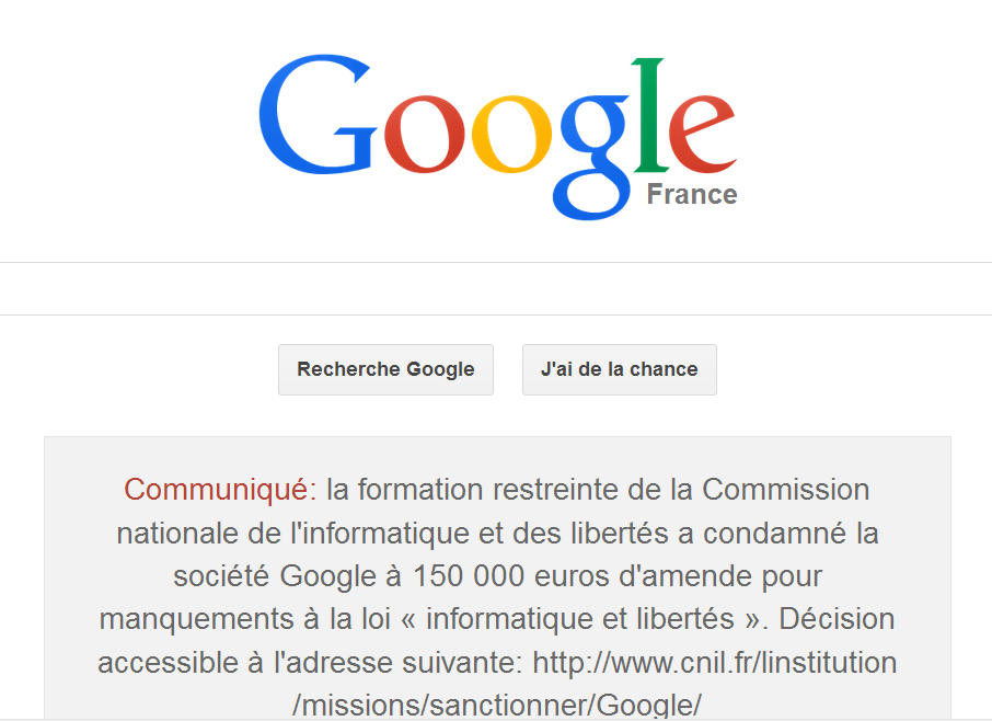 Amende infligée à Google par la CNIL