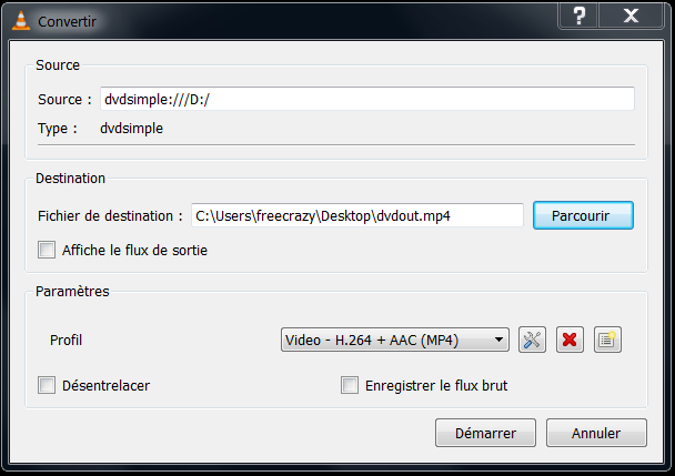 VLC-Options d'enregistrement d'un DVD